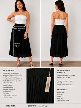 Max Studio Classic Black Pleated Midi Skirt -